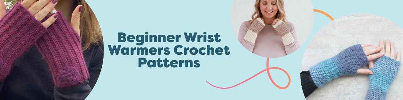 Free beginner crochet wrist warmers and mitten patterns from Hobbii: Coffee and Cream, Winter Wind, Nynne, and Frozen Rose.
