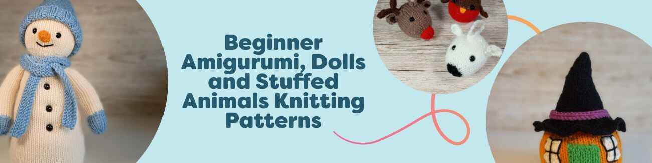 Beginner knitted amigurumi toys—snowman, Rudolph ornament, pumpkin house, acorns and a sheep—with Hobbii yarn and needles.