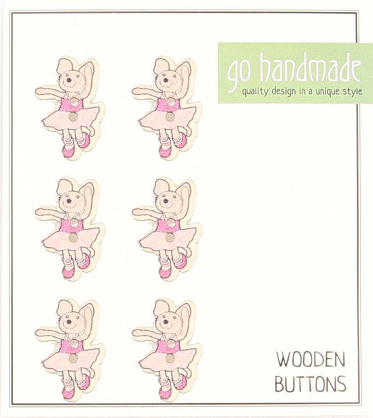 Wooden Button - Emily the Mouse - 6 pcs. - Go Handmade